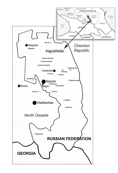 Map of Ingushetia - North Caucasus region shown top right.